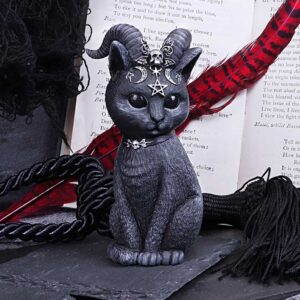 Pawzuph – gehörnte Katze mit Pentagrammen, Schädeln & Mondsymbolen. Düster-niedlich & handbemalt. Ideal für Hexen & Gothic-Fans.