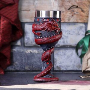 Roter Drachenkelch – kraftvoll & magisch. Handbemalt mit Edelstahleinsatz. Ideal für Fantasy-Fans, Rituale oder als dekoratives Sammlerstück.