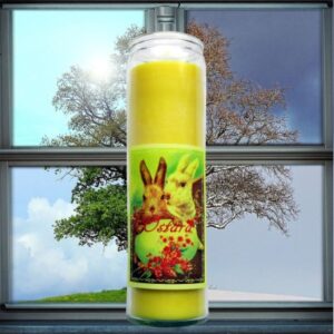 Ritualkerze für Ostara im Glas – für Erwachen & neues Leben. Mit Anleitung in DE, EN & FR.